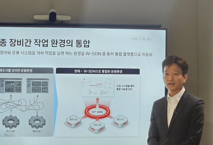 [서울=뉴시스] 박은비 기자 = 박창호 수도권강북NW운용본부 서울강북액세스운영센터장(상무보)이 KT의 시스템 운용 자동화 솔루션 기반 네트워크 관리 지능화에 대해 설명하고 있다. 2026.06.11. silverline@newsis.com *재판매 및 DB 금지