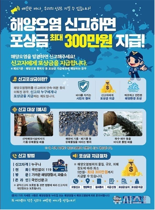 [제주=뉴시스] 해경 해양오염 신고 포상금 포스터. (사진=서귀포해양경찰서 제공) 2026.06.11. photo@newsis.com