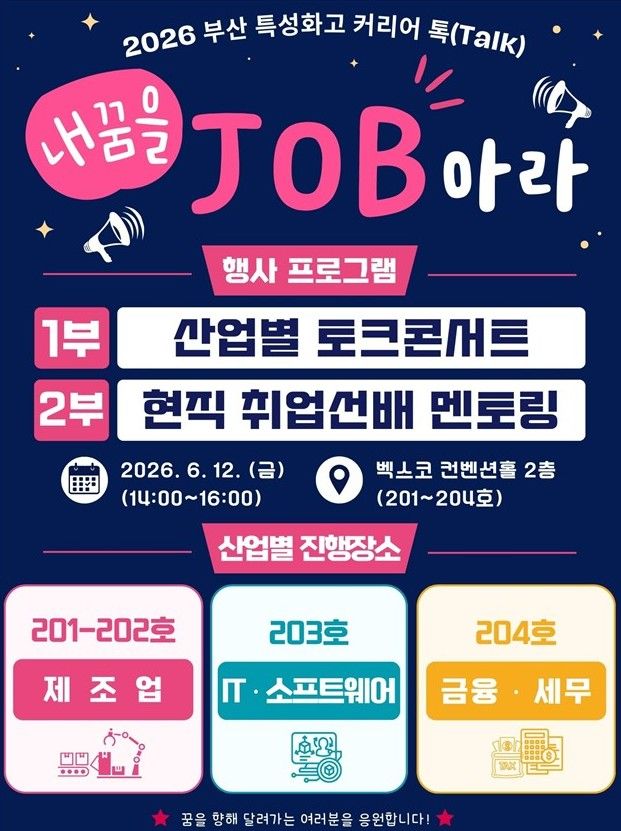 [부산=뉴시스] 2026 부산 특성화고 커리어 톡 - 내 꿈을 잡(JOB)아라 포스터 (그림=부산경제진흥원 제공) 2026.06.12. photo@newsis.com *재판매 및 DB 금지
