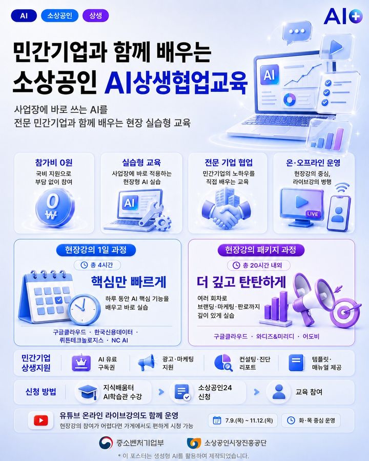 [서울=뉴시스] 소상공인 인공지능(AI) 상생협업교육 과 관련한 생성형 AI 이미지. (사진=소상공인시장진흥공단 제공) 2026.06.12. photo@newsis.com *재판매 및 DB 금지