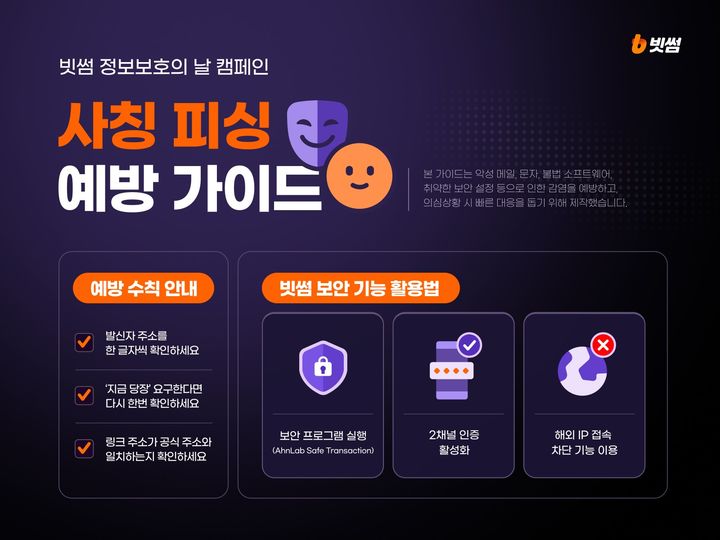 사칭 피싱 예방 가이드(사진=빗썸 제공) *재판매 및 DB 금지