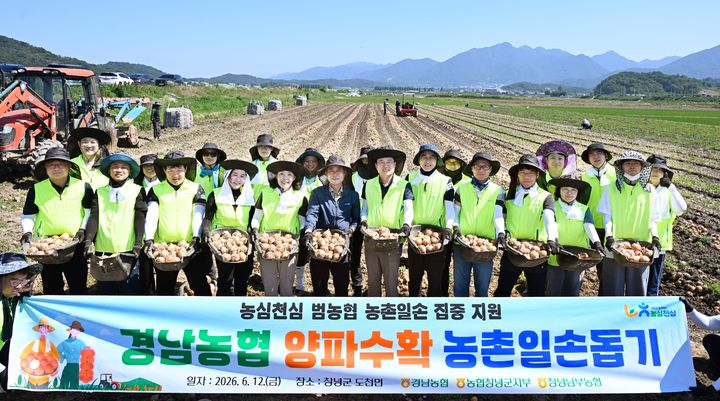[창원=뉴시스] 농협 경남본부, 양파농가 찾아 범농협 농촌일손돕기. (사진=경남농협 제공) 2026.06.12. photo@newsis.com *재판매 및 DB 금지