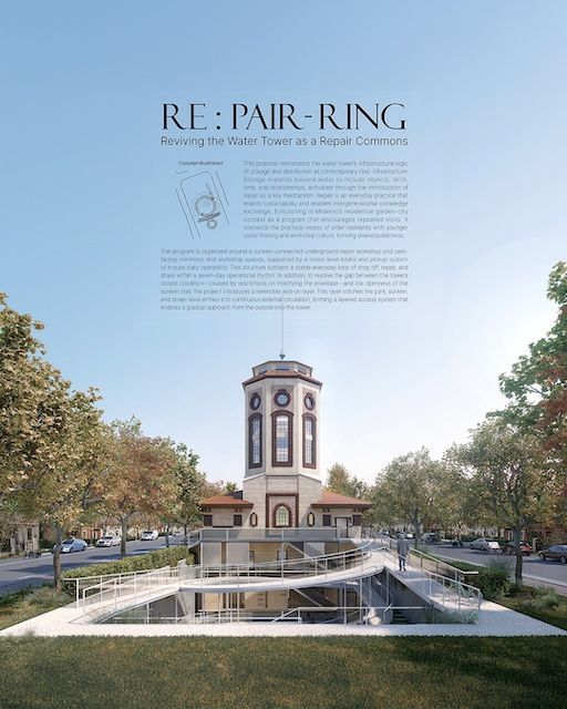[서울=뉴시스] 국제 건축 아이디어 공모전 '더 워터 타워(THE WATER TOWER)'에서 장려상을 수상한 명지대 이현우·이서규 학생의 작품 조감도. (사진=명지대 제공) 2026.06.15. photo@newsis.com *재판매 및 DB 금지