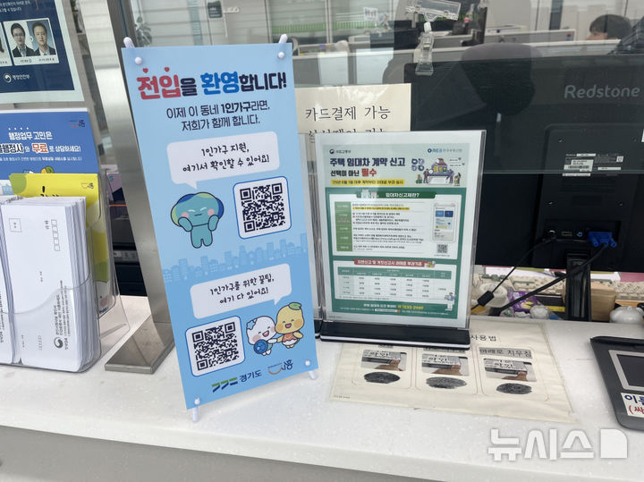[시흥=뉴시스] 시흥시 한 동 행정복지센터 민원실에 설치된 ‘전입 1인 가구 웰컴키트 지원 사업’ 안내 배너. 시는 낯선 환경에 첫발을 내딛는 전입 1인 가구의 안전과 소속감 강화를 위해 밀착 홍보를 이어가고 있다.(사진=시흥시 제공).2026.06.16.photo@newsis.com