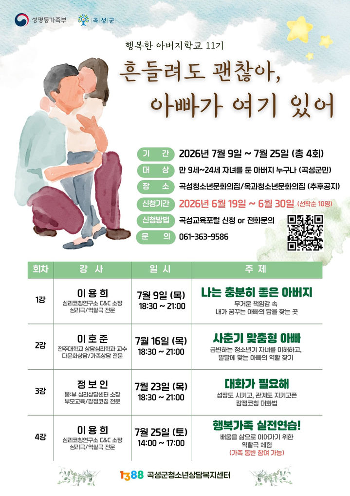 [곡성=뉴시스] 전남 곡성군 '행복한 아버지 학교' 11기 모집. (사진=곡성군청소년상담복지센터 제공). photo@newsis.com *재판매 및 DB 금지
