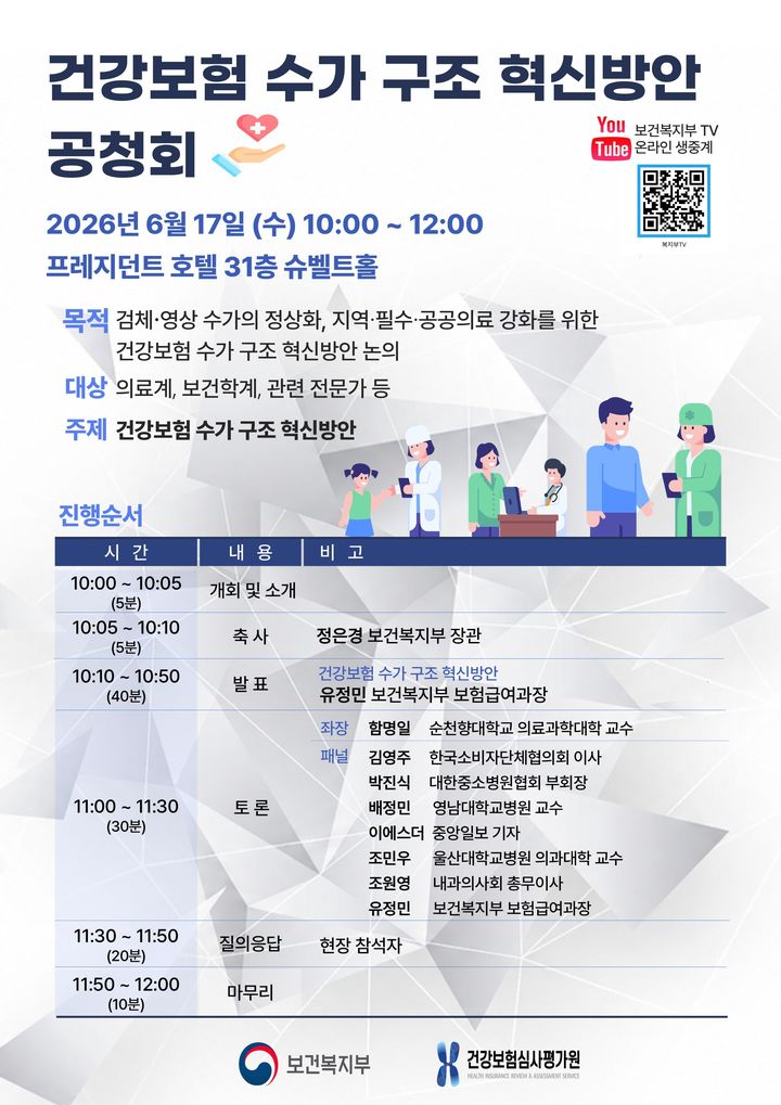 [세종=뉴시스]건강보험 수가 구조 혁신 공청회 포스터. (사진=보건복지부 제공) 2026.06.17. photo@newsis.com *재판매 및 DB 금지