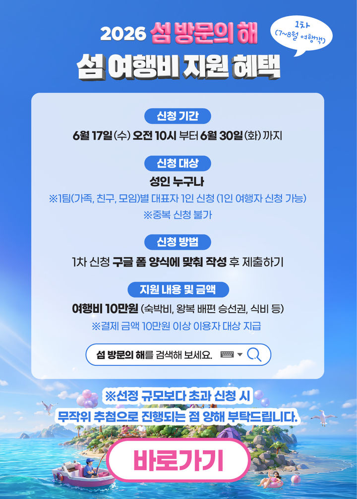 경남도 "섬 방문의 해, 섬 여행비 최대 10만원 지원"