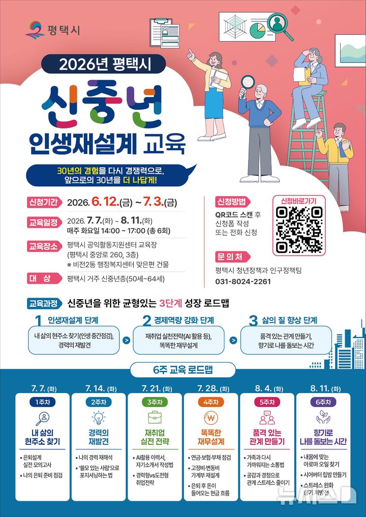 [평택=뉴시스] 경기 평택시 신중년 인생재설계 교육 수강생 모집 안내 포스터. (사진=평택시 제공) 2026.06.17. photo@newsis.com 
