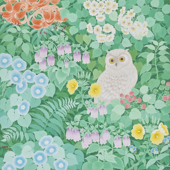 이해경, 초록서정, 55x55cm, mixed media on Korea paper, 2026 *재판매 및 DB 금지