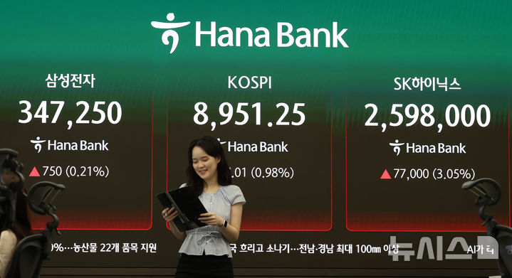 [서울=뉴시스] 이영환 기자 = 코스피가 전 거래일(8864.24)보다 20.68포인트(0.23%) 상승한 8884.92에 개장한 18일 오전 서울 중구 하나은행 딜링룸 전광판에 지수가 표시되고 있다.코스닥 지수는 전 거래일(1031.96)보다 2.15포인트(0.21%) 내린 1029.81, 서울 외환시장에서 원·달러 환율은 전 거래일 주간거래 종가(1513.4원)보다 11.6원 오른 1525.0원에 출발했다. 2026.06.18. 20hwan@newsis.com