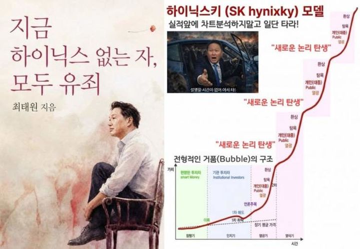 [서울=뉴시스] 코스피가 9000피를 처음으로 돌파한 상황 속 이를 주도한 SK하이닉스의 주식 밈(Meme)들이 온라인 상에 올라오고 있다. (사진=온라인 커뮤니티 캡처)