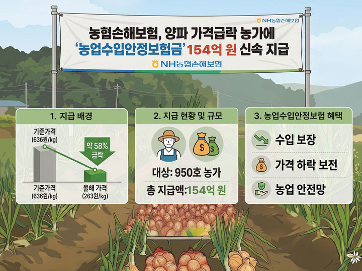 [서울=뉴시스] 양파 가격급락에 따른 ‘농업수입안정보험금’ 154억원 신속 지급 이미지. (사진=NH농협손해보험 제공) 2026.06.19. photo@newsis.com *재판매 및 DB 금지