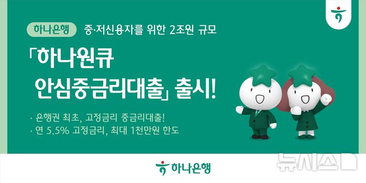 [서울=뉴시스]하나은행은 19일 중저신용자를 위한 비대면 전용 신용대출 상품인 '하나원큐안심중금리대출'을 출시했다고 밝혔다. (사진=하나은행 제공). 2026.06.19. photo@newsis.com 