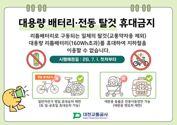 [대전=뉴시스]데전교통공사는 내달 1일부터 지하철 내 자전거 승차 금지를 내용으로 한 고객운송약관을 개정했다. 2026. 06. 22 photo@newsis.com *재판매 및 DB 금지