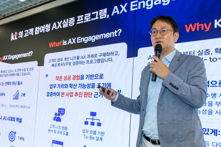 [서울=뉴시스] 전승록 KT AX부문 AX전략본부장이 지난 23일 KT 광화문 웨스트(West)사옥에 위치한 KT 이노베이션 허브에서 설명하고 있다. (사진=KT 제공) 2026.06.24. photo@newsis.com *재판매 및 DB 금지