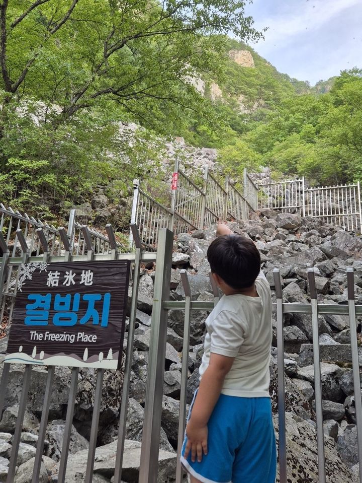 [밀양=뉴시스] 반하다밀양 반값여행에 참여한 어린이 관광객이 6월 얼음골 방문 인증 이벤트에 참여하고 있다. (사진=밀양시 제공) 2026.06.24. photo@newsis.com *재판매 및 DB 금지
