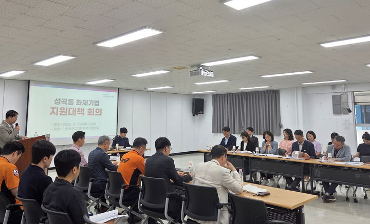 [안산=뉴시스] 허남석 경기 안산시 부시장이 23일 산업지원본부 대회의실에서 '성곡동 화재기업 지원 TF 회의'를 주재하고 있다. (사진=안산시 제공) 2026.06.24. photo@newsis.com *재판매 및 DB 금지