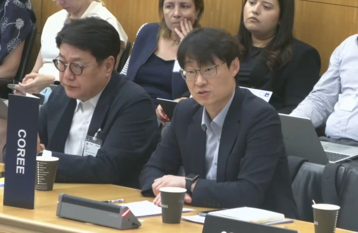 이명호 국가데이터처 차장이 지난 22~23일까지 프랑스 파리에서 열린 '제23차 경제협력개발기구(OECD) 통계정책위원회' 회의에 참석해 발언하고 있다.(사진 : 국가데이터처 제공) 2026.6.24. *재판매 및 DB 금지