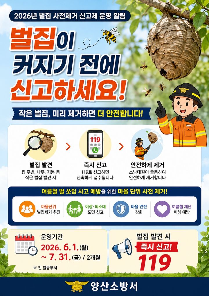 [양산=뉴시스] 벌집 사전제거 신고제 홍보 포스터. (사진= 양산소방서 제공) 2026.06.25. photo@newsis.com *재판매 및 DB 금지