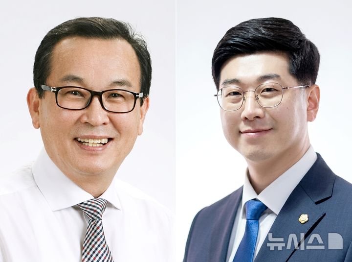 [전주=뉴시스] 제13대 전주시의회 더불어민주당 소속 당선인들은 25일 전반기 의장단과 상임위원장단 선거에 나설 원내교섭단체 후보를 선출했다. 최주만(왼쪽)·김동헌 의원. (사진=전주시의회 제공) 2026.06.25. photo@newsis.com