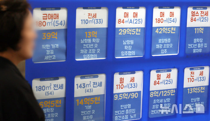 [서울=뉴시스] 서울 송파구의 한 공인중개사무소에 아파트 매물 안내문이 붙어 있다. photo@newsis.com