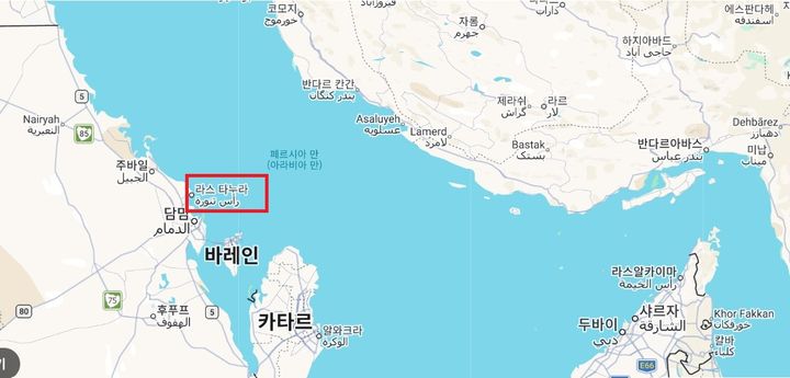 [서울=뉴시스]사우디아라비아 국영 석유회사 아람코가 호르무즈 해협 봉쇄 여파로 중단했던 걸프 연안 라스타누라 원유 수출 터미널의 선적을 약 4개월 만에 재개했다. 라스타누라 원유 수출 터미널 위치. <시진출처: 구글맵 캡쳐> 2026.06.26