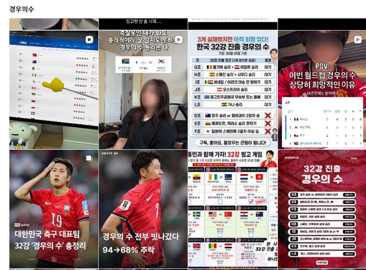 [서울=뉴시스] 한국이 북중미 월드컵 조 3위 팀 간 경쟁을 통해 32강에 오를 수 있는 '경우의 수'와 관련된 콘텐츠가 SNS에서 인기를 끌고 있다. (사진=인스타그램 캡처) *재판매 및 DB 금지