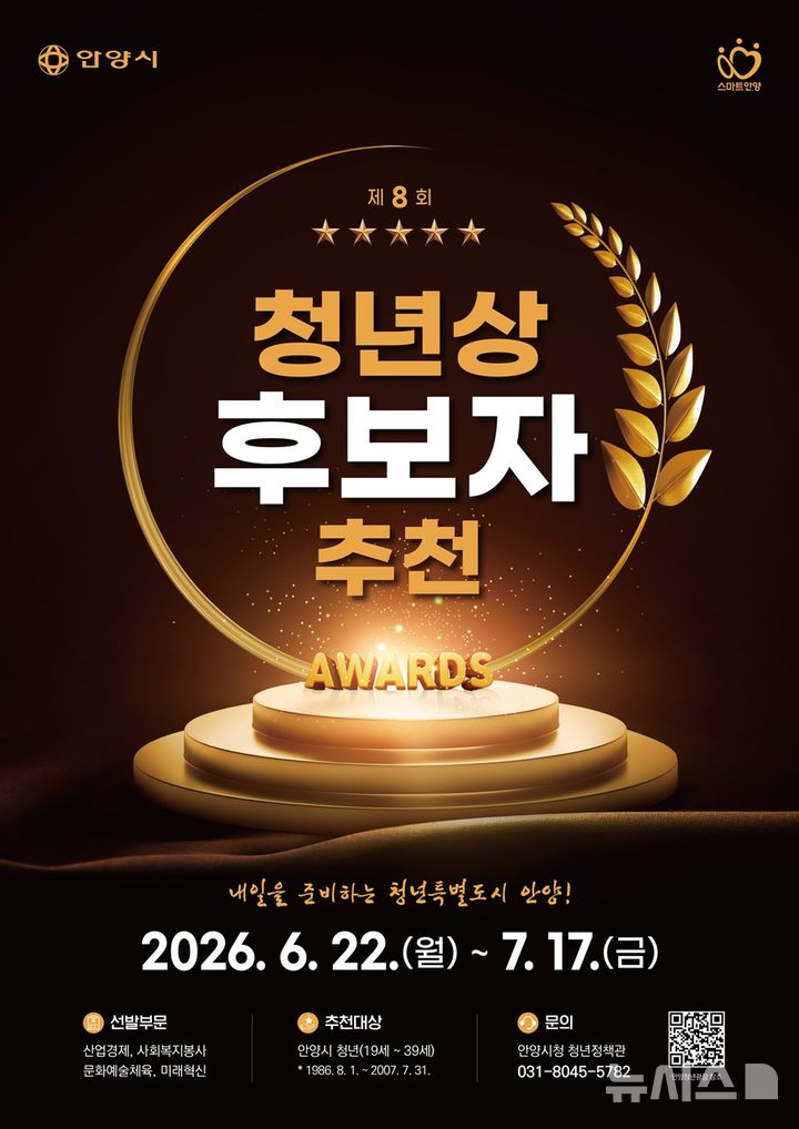[안양=뉴시스] 안양시, 2026 청년상 후보 추천 접수 안내 포스터.(포스터=안양시 제공).2026.06.27.photo@newsis.com