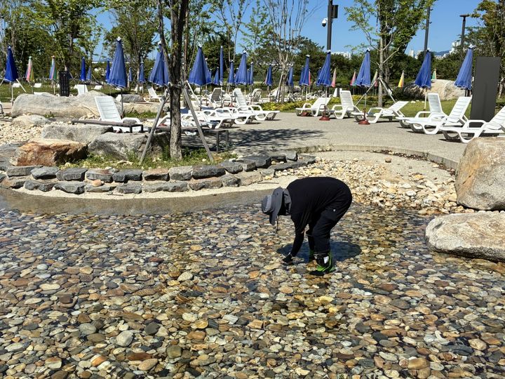 한강유역환경청 현장점검반이 서울 잠실 물놀이장에서 수질검사용 시료를 채수하고 있다. (사진=한강유역환경청 제공) photo@newsis.com *재판매 및 DB 금지