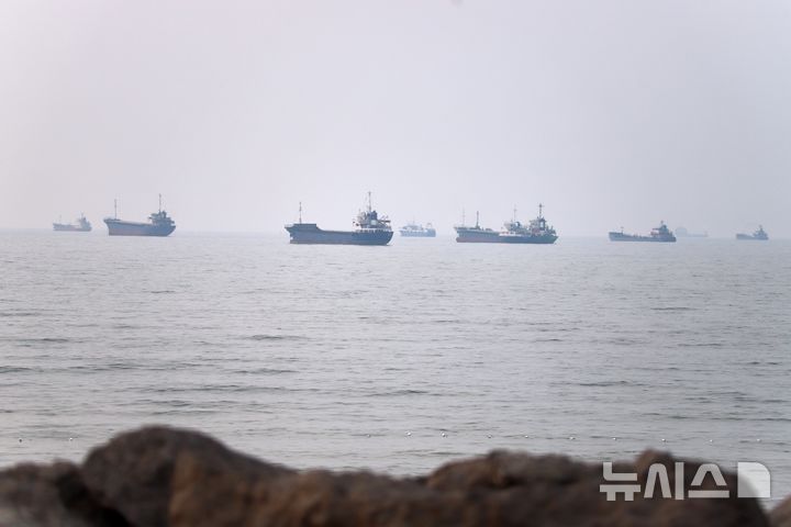 [AP/뉴시스] 6월 30일 사진으로 이란 남해안 반다르 아바스 앞의 호르무즈 해협 바다에 여러 척의 상선들이 보인다