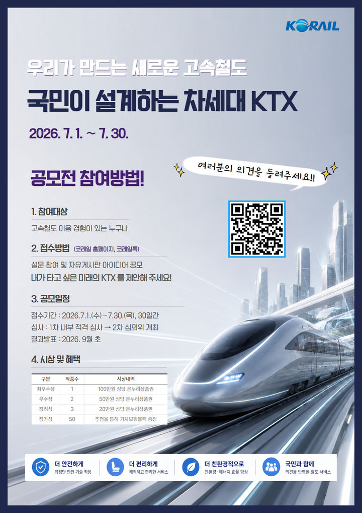 코레일, '차세대 KTX' 시설·서비스 대국민 아이디어 공모 