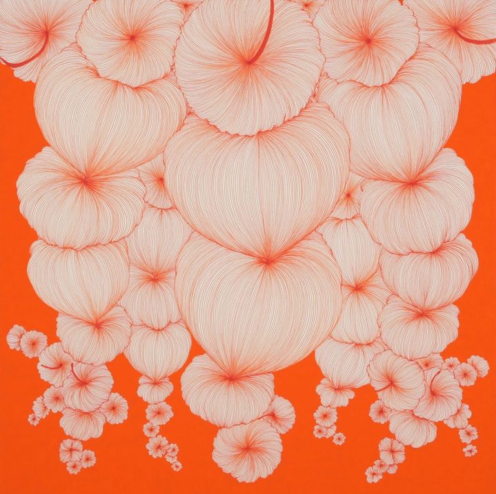이애리, Good luck in 꽈리26-27, 73×73cm, 장지에 주묵, 과슈, 2026 *재판매 및 DB 금지