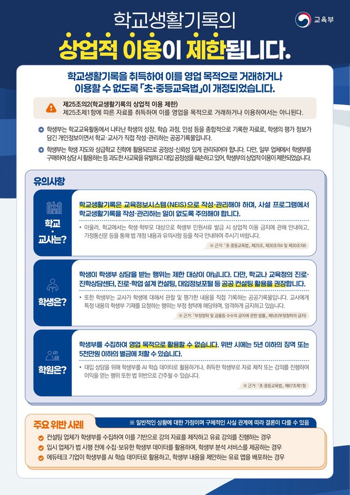 학생부 상업적 이용 제한…공교육 진로·진학 상담 강화