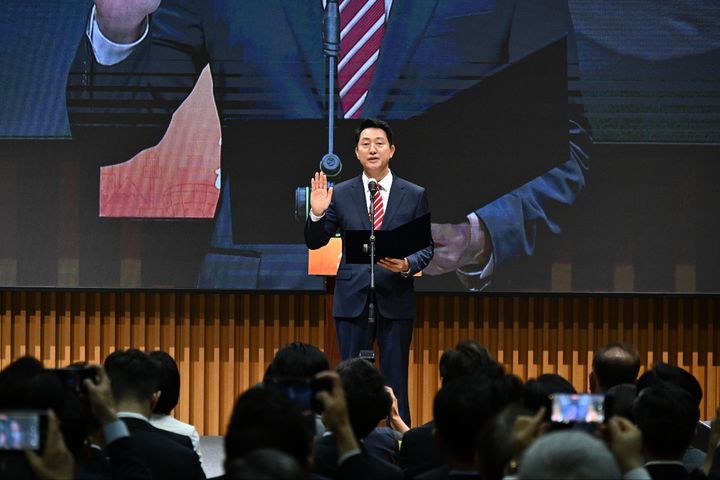 [서울=뉴시스] 1일 서울시청 8층 다목적홀에서 취임선서를 하는 오세훈 서울시장. (사진=서울시 제공) 2026.07.01. photo@newsis.com *재판매 및 DB 금지
