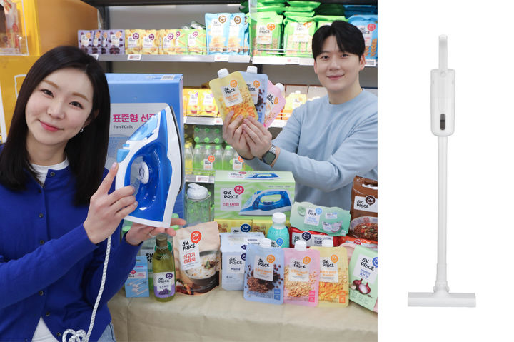 [서울=뉴시스] 이마트가 자체브랜드 오케이프라이스에서 선보인 '스팀다리미'(왼쪽), 유선청소기(오른쪽) 제품 (사진=이마트 제공) 2026.07.01. photo@newsis.com *재판매 및 DB 금지