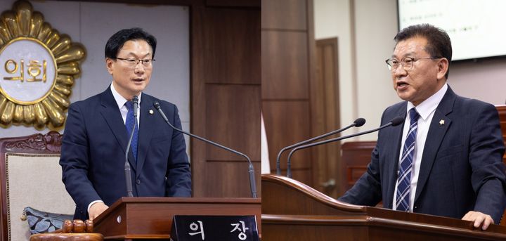 [순천=뉴시스] 제10대 순천시의회 유영철 의장(왼쪽)과 이향기 부의장. (사진=순천시의회 제공) 2026.07.01. photo@newsis.com *재판매 및 DB 금지