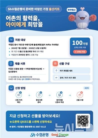[서울=뉴시스]Sh수협은행은 어업인 가정의 출산·양육 부담을 덜기 위해 '어촌의 활력을, 아이에게 희망을' 출산키트 지원 캠페인을 실시한다고 1일 밝혔다. (사진=Sh수협은행 제공). 2026.07.01. photo@newsis.com 