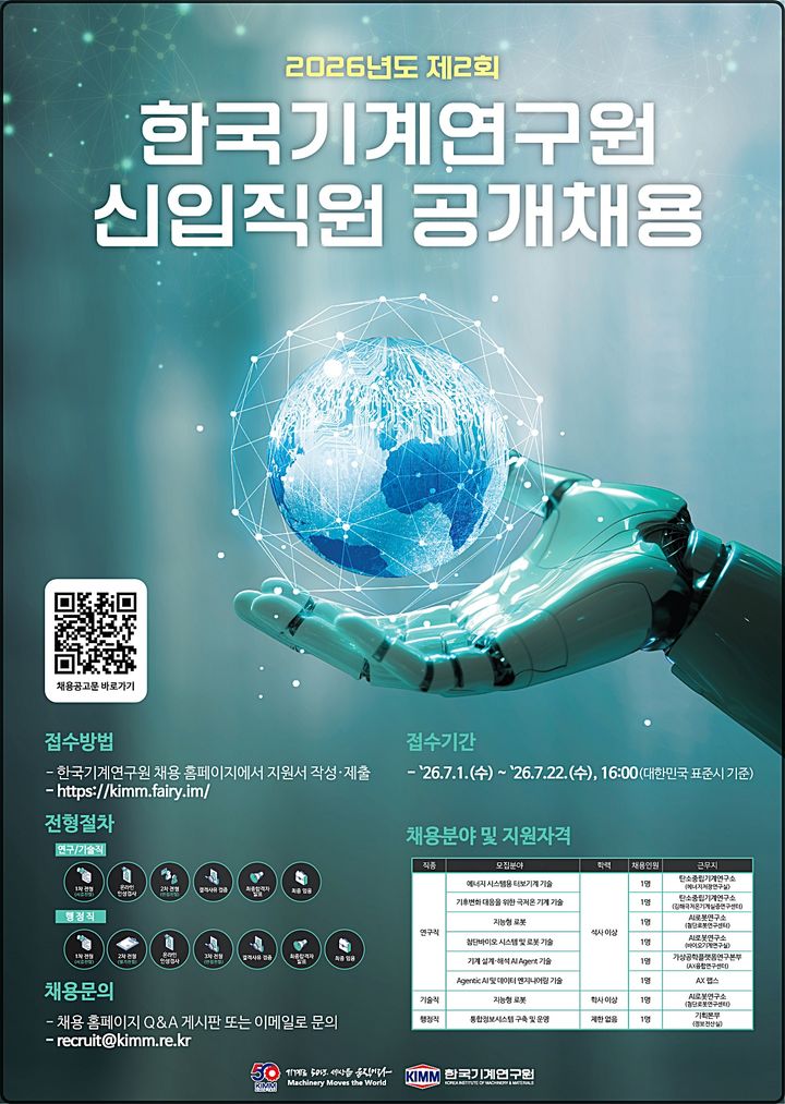 [대전=뉴시스] 기계연구원이 3개 직군 8개 분야서 신입직원을 선발한다.(사진=기계연구원 제공) *재판매 및 DB 금지