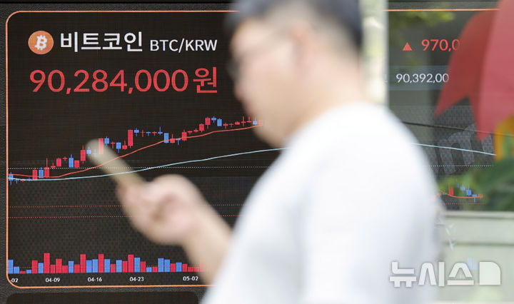 [서울=뉴시스] 김혜진 기자 = 비트코인(BTC) 가격이 올해 최저치를 기록한 뒤 현재 9000만원 선을 유지하면서 완만하게 회복 중인 1일 서울 강남구 빗썸라운지 전광판에 비트코인 가격이 표시돼 있다. 2026.07.01. jini@newsis.com