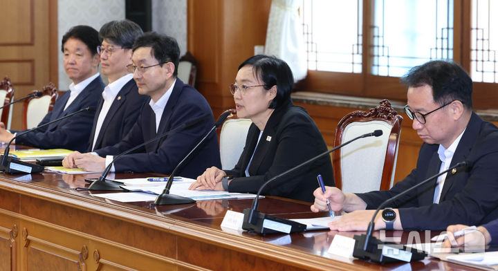 [서울=뉴시스] 조수정 기자 = 한성숙 신임 국무총리가 1일 오후 서울 종로구 정부서울청사에서 AI 혁신 관계장관 간담회를 주재하고 있다. 2026.07.01. chocrystal@newsis.com