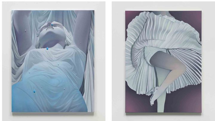 Left: Vivian Greven, Undine I, 2026, Oil and acrylic on canvas, 160 × 130 cm | 63 ×51 3/16 in. Courtesy of the artist and Perrotin. Right: Vivian Greven, Marilyn II, 2026, Oil on canvas, 160 × 120 cm | 63 × 47 1/4 in. Courtesy of the artist and Perrotin. *재판매 및 DB 금지
