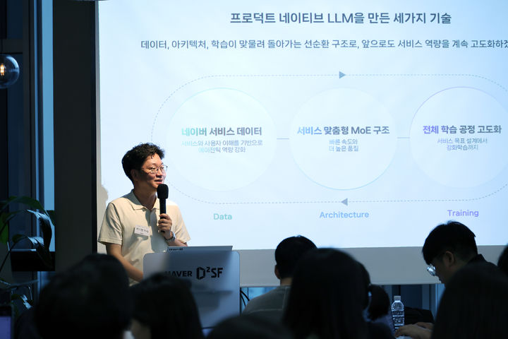 [서울=뉴시스] 2일 진행된 'AI검색 테크 딥톡' 현장에서 발표하는 네이버 이기창 이사. (사진=네이버 제공) *재판매 및 DB 금지