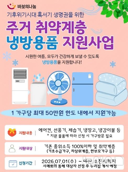 [전주=뉴시스]윤난슬 기자 = 전북 전주시 주거복지센터는 여름철 폭염에 대비해 지역 내 주거 취약계층을 대상으로 냉방용품 지원사업을 추진한다고 3일 밝혔다. (사진=전주시 제공) photo@newsis.com 