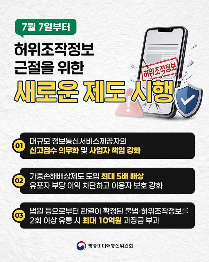 [서울=뉴시스]온라인상 불법정보와 허위조작정보 유통에 따른 책임을 강화하는 내용의 정보통신망법이 오는 7일부터 시행된다. (사진=방미통위 제공) *재판매 및 DB 금지