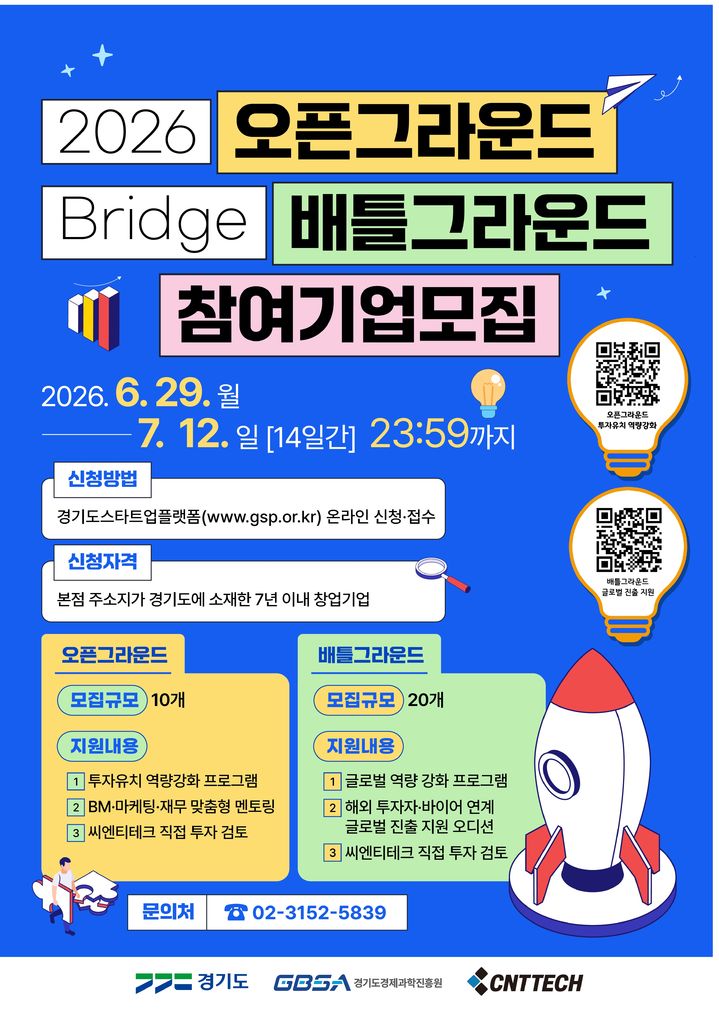 [수원=뉴시스] '브릿지(Bridge) 오픈그라운드·배틀그라운드 참여기업 모집'. (사진=경기도경제과학진흥원 제공) 2026.07.06. photo@newsis.com *재판매 및 DB 금지