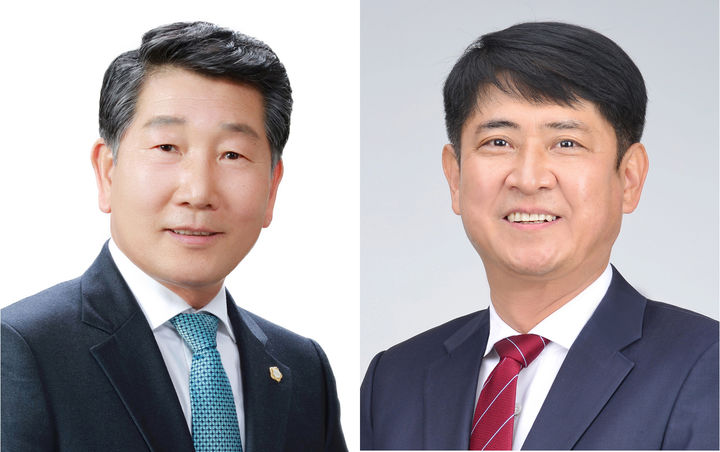 [밀양=뉴시스] 사진 왼쪽부터 제10대 경남 밀양시의회 전반기를 이끌 손문규 의장과 강창오 부의장. (사진=밀양시의회 제공) 2026.07.06. photo@newsis.com *재판매 및 DB 금지