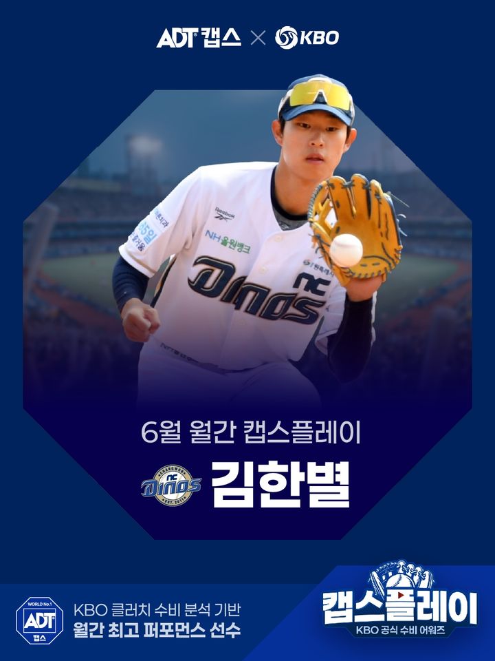 [서울=뉴시스] 2026 신한 쏠 KBO리그 6월 월간 캡스플레이 수상자로 뽑힌 NC 다이노스 김한별. (사진 = NC 다이노스 제공) *재판매 및 DB 금지