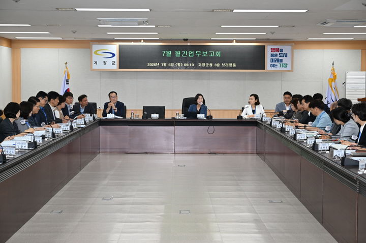 [부산=뉴시스] 6일 우성빈 기장군수가 월간 업무보고회를 진행하고 있다. (사진=기장군 제공) 2026.07.06. photo@newsis.com *재판매 및 DB 금지