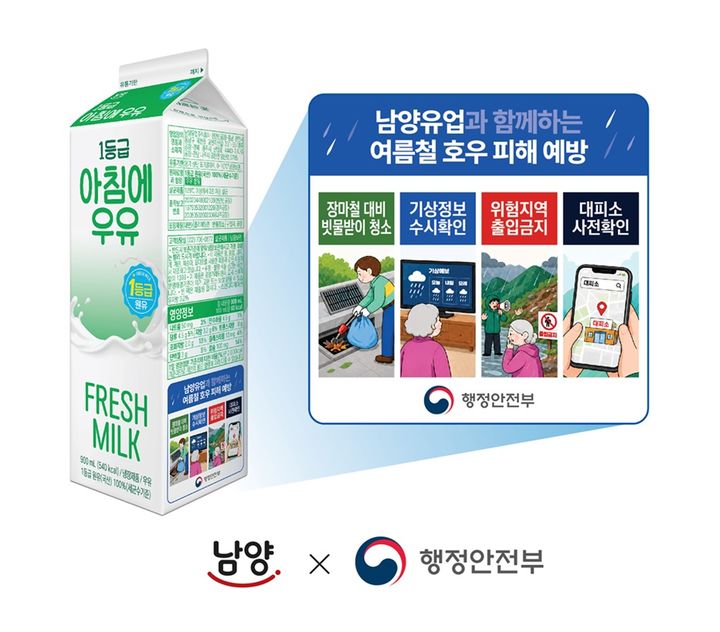 [서울=뉴시스] 남양유업·행정안전부, 여름철 호우 피해 예방 위한 '우유팩 캠페인'(사진=남양유업 제공) *재판매 및 DB 금지