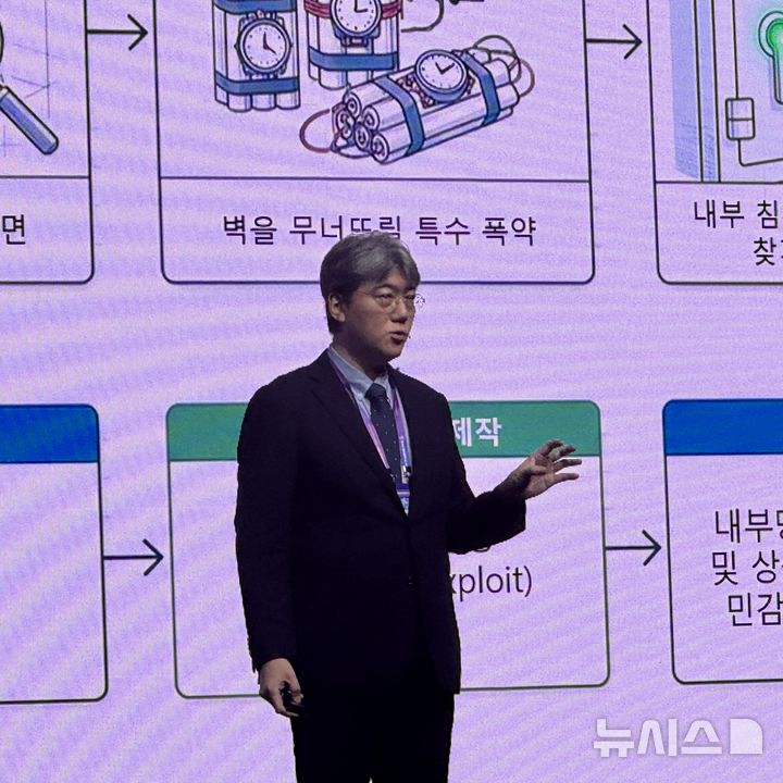 [서울=뉴시스] 윤정민 기자 = 이상근 고려대 정보보호대학원 교수(고려대 AI보안연구소장)가 8일 오전 서울 중구 신라호텔에서 열린 '제15회 정보보호의 날 기념식' 기조연설을 하고 있다. 2026.07.08. alpaca@newsis.com